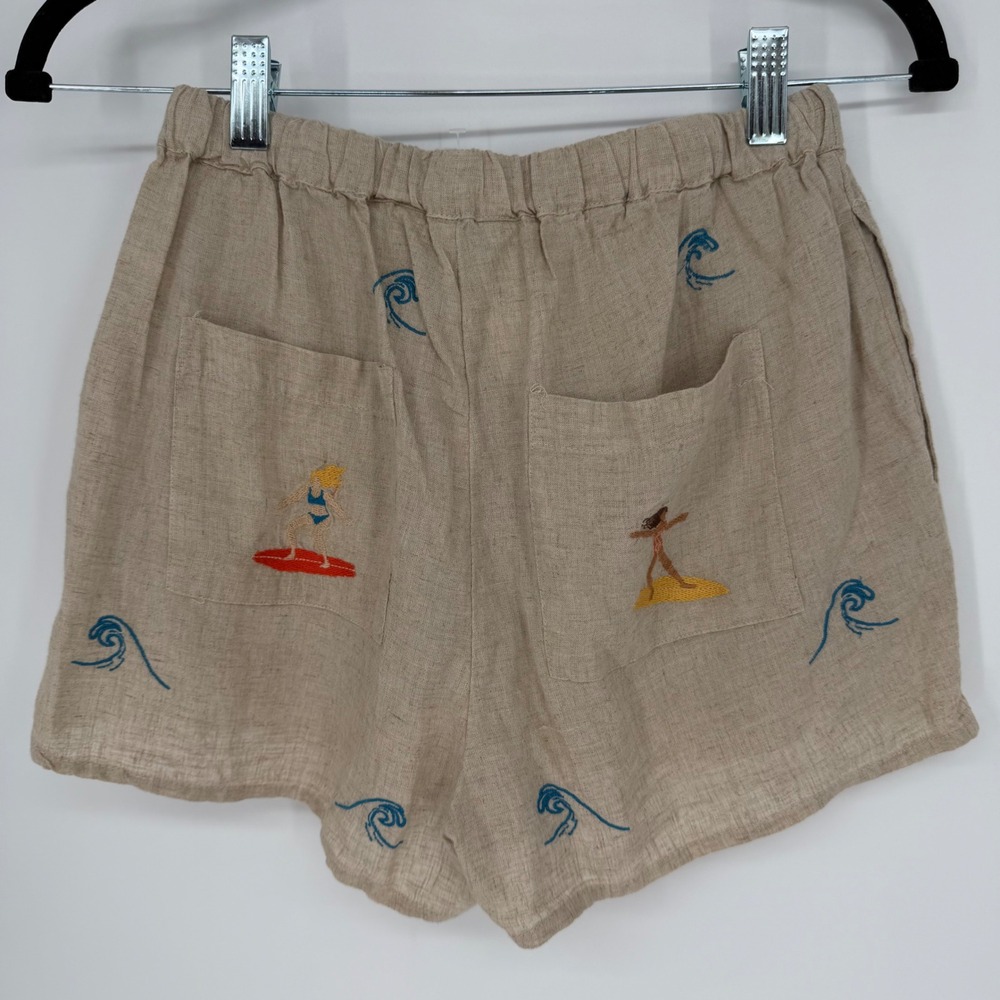 ANTHROPOLOGIE CELANDINE RELAXED LINEN BLEND SHORTS SURFER EMBROIDERY XXS NWT - Picture 6 of 10